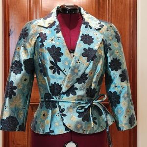 Dana Buchman Holiday Jacket size 12 turquoise flower print
